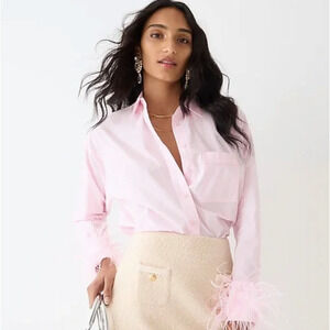 SOLD J. Crew NWT Feather Trim Cotton Poplin Button Up Shirt Size 10 Light Pink